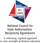 Logo for National Council for State Authorization Reciprocity Agreements with text a volunary, regional approach to state oversight of distance education